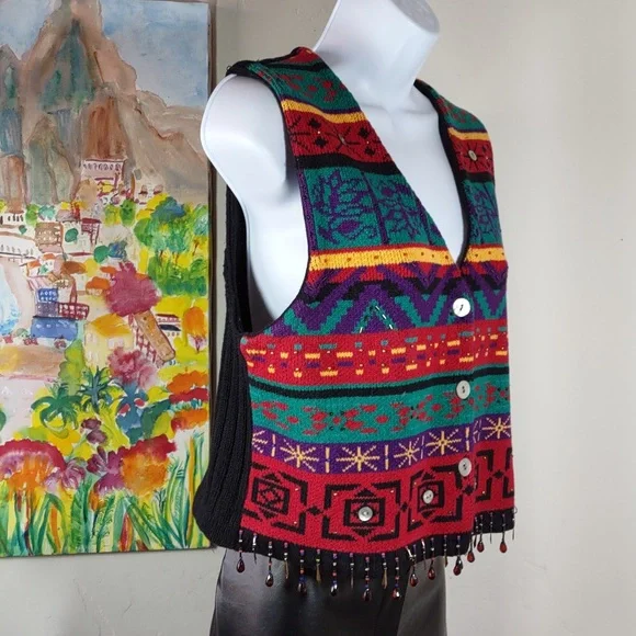 Vintage Carole Little Sport Petite Embellished Sweater Vest - Picture 2 of 6